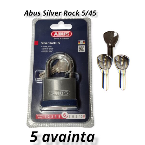 ABUS Silver Rock 5/45 riippulukko 5 avaimella.