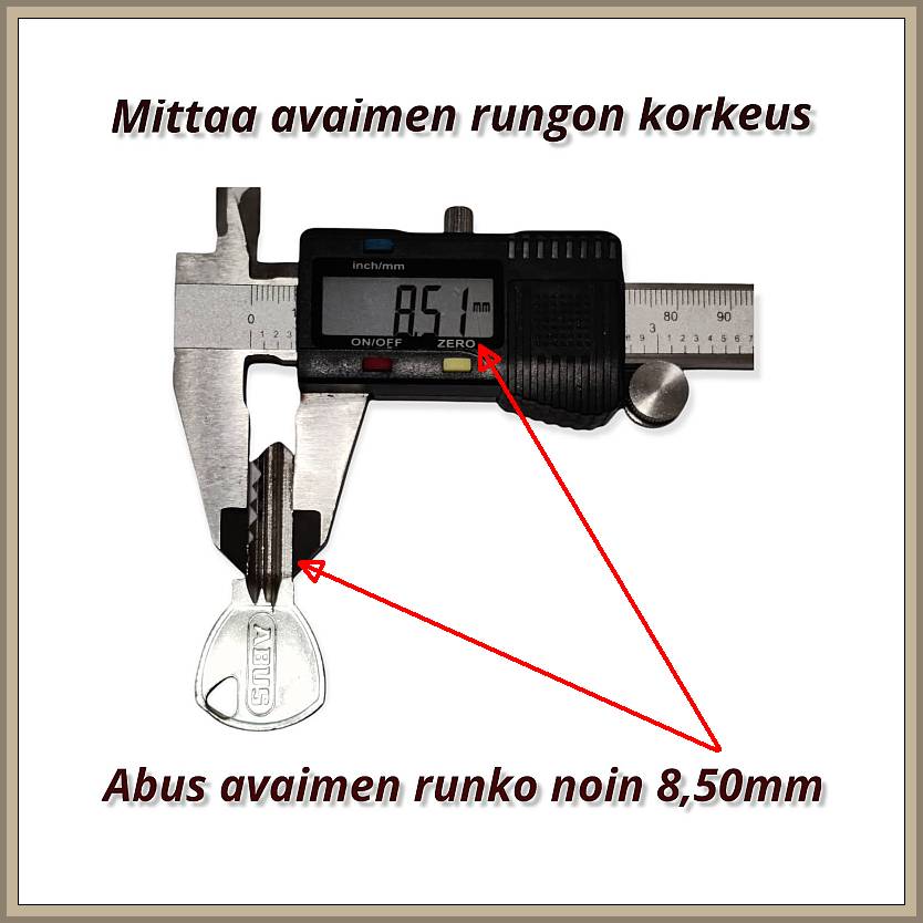 Abus avaimen rungon korkeusmittaus