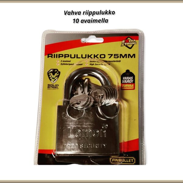 Lemen 75mm vahva riippulukko 10:llä avaimella